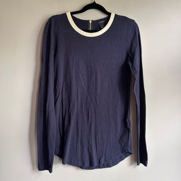 J.Crew Tops - J.Crew Navy Blue Cotton Long Sleeve Top Metallic Trim Back Zip Small